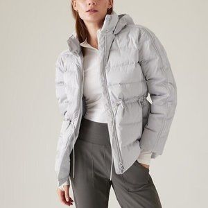 ATHLETA DOWN PUFFER JACKET WITH HOOD SIZE MEDIUM GREY - NEW WITH TAGS